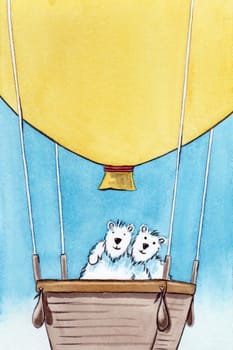 An image of a hot air balloon with two bears