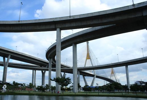 Bhumibol Bridge also casually call as Industrial Ring Road Bridge, Samut Prakarn,Thailand