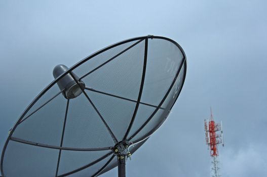 Satellite dish blue sky background