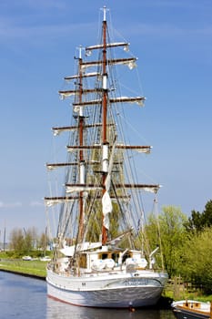 ship in canal, Stavoren, Friesland, Netherlands