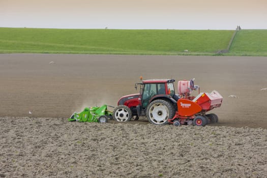 tractor on field, Friesland, Netherlands