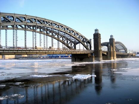 Peter the Great Bridge also known as Bolsheokhtinsky Bridge is a bridge across the Neva River in Saint Petersburg, Russia.