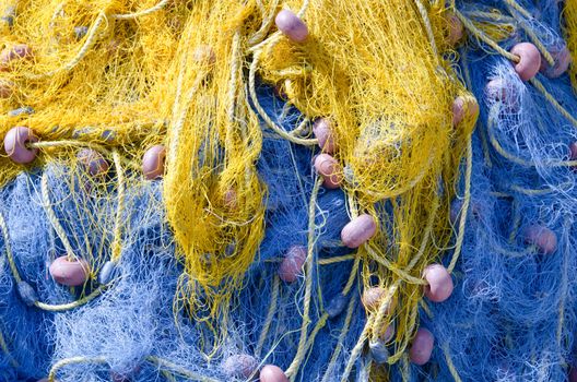 blue and yellow Fishing nets