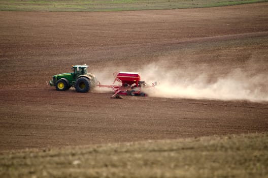 the tractor in the fields