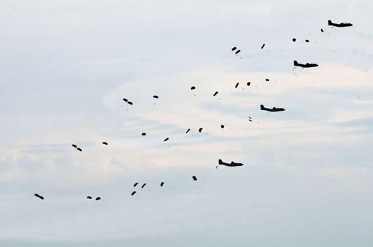 the parachutists and the planes