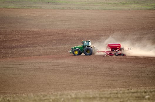the tractor in the fields