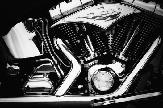 motorcycle engine in black and white
