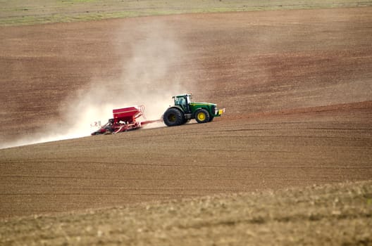 the tractor in the fields