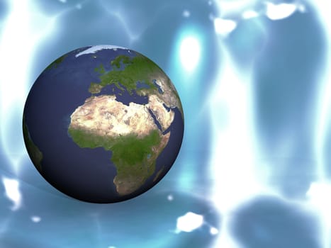 the earth on a blue background