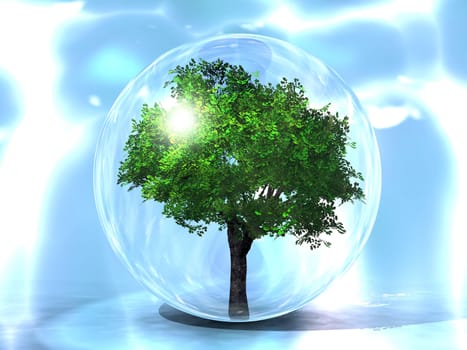the green tree in a bubble