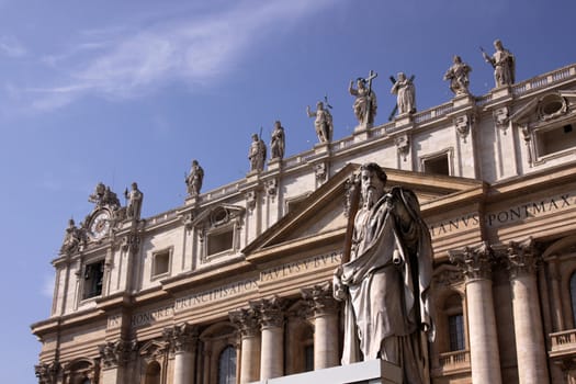 A statue of St. Paul outside St. Peter's Basilica, Vatican City, Rome.
