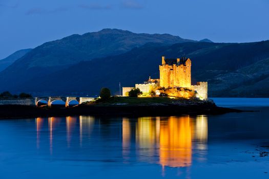 Eilean Donan Castle at night, Loch Duich, Scotland