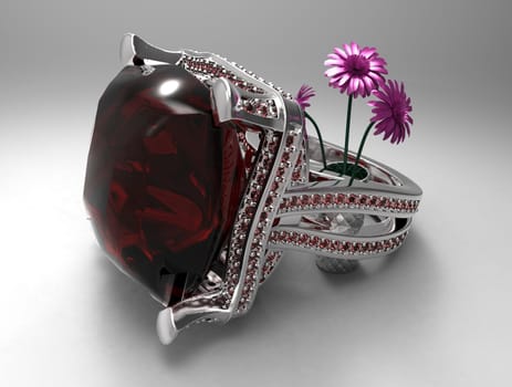 ruby  ring and flowers