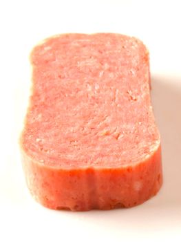close up of spam on white