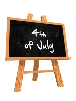 3d isolated blackboard with easel with text - 4th of July