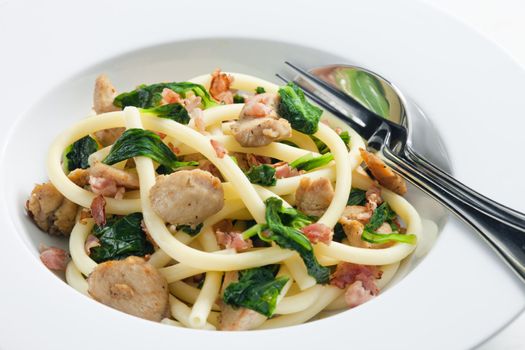 macaroni with turkey meat and spinach