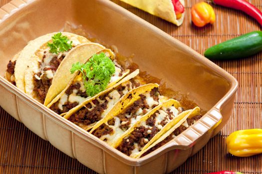 baked tacos with minced meat and cheese