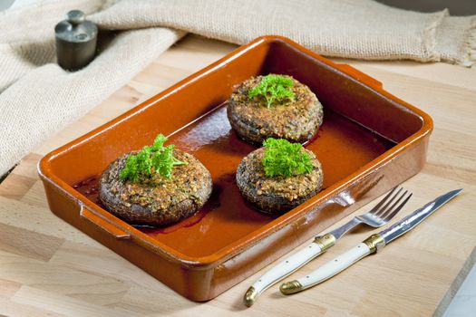 baked champignons filled with peanuts mixture