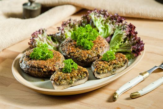 baked champignons filled with peanuts mixture