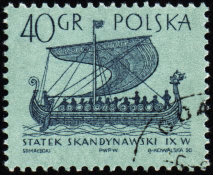 POLAND - CIRCA 1963: stamp printed in Poland shows ancient Scandinavian ship, circa 1963