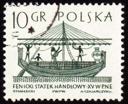 POLAND - CIRCA 1963: stamp printed in Poland shows ancient phoenician merchant ship, circa 1963