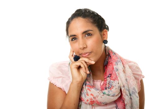 a portrait of a thoughtful indian woman