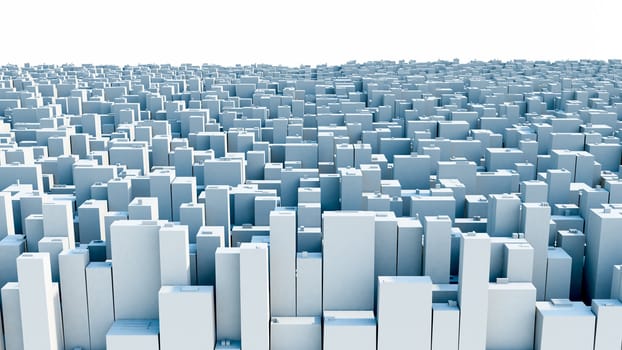 Urban background, abstract gray buildings on the skyline lit by the sun