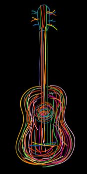 Acoustic guitar over black background