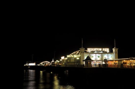 The Brighton Pier at night, East Sussex, UK