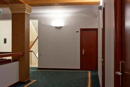 Photo of luxury hotel corridor at night