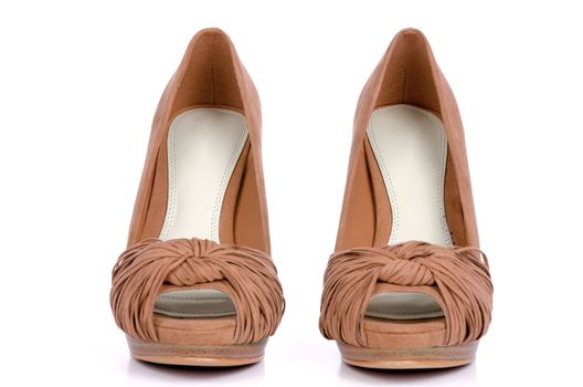 Brown high heel women shoes  isolated on white background.