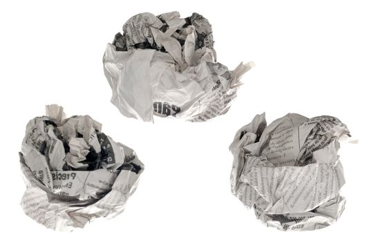 Crumpled paper isolated on white background.