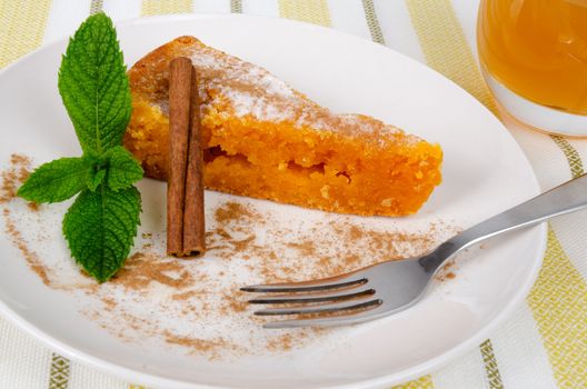 Slice of Portuguese cake. Delicious home made cuisine.