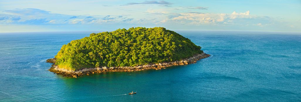 A large tropical island with a bird's-eye view