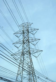 Electric power station in blue cloudy sky