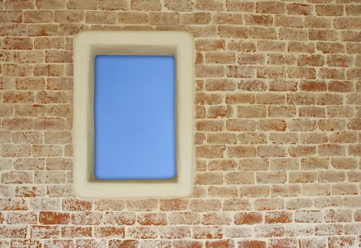 Brick wall and window to the blue