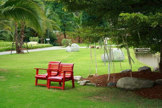 Red chair in the garden