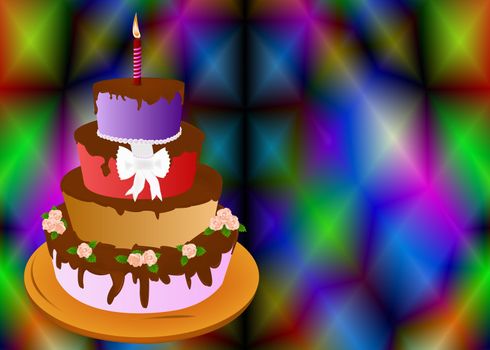 Celebratory appetizing pie on an abstract background with space for placing of your text