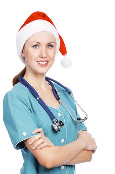 Christmas doctor, isolated over a white background