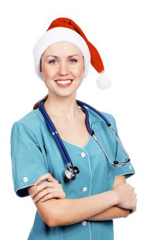 Christmas doctor, isolated over a white background