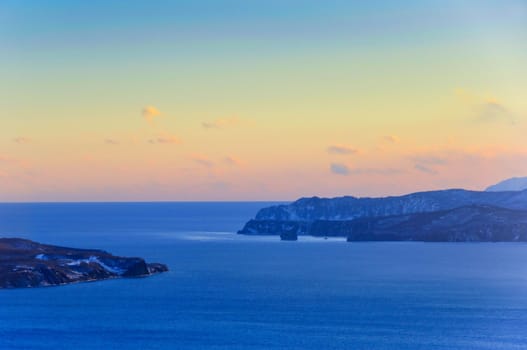 Coastal line of silent ocean located on kamchatka