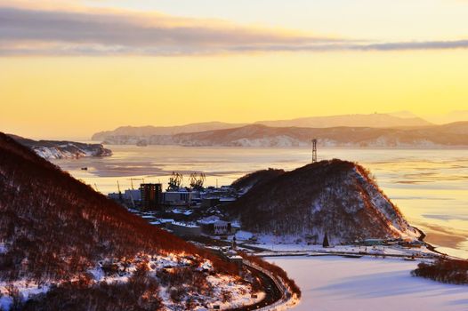 bay  an kamchatka with volcanoes in city boundaries