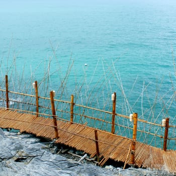 Bridge bamboo on sea background