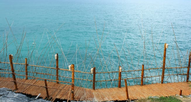 Bridge bamboo on sea background