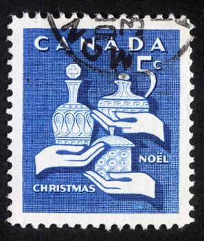 CANADA - CIRCA 1980: A greeting Christmas stamp printed in Canada