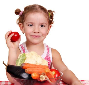 little girl with vegetables healthy eating