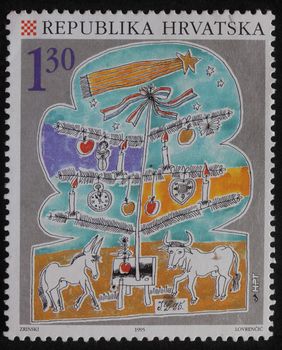 CROATIA - CIRCA 1995: A greeting Christmas stamp printed in the Croatia