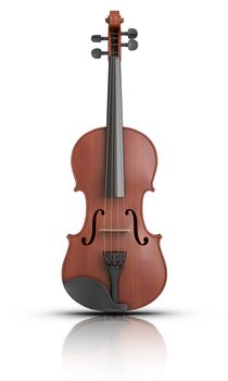 3D rendered Violin on reflective surface.