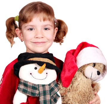 little girl with snowman and teddy-bear Christmas
