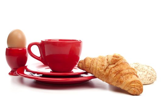Simple breakfast in a studio setting against white 